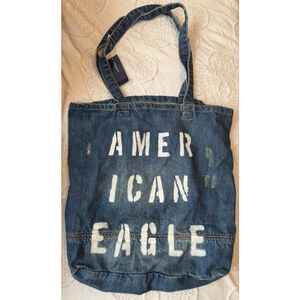 Women's American Eagle Blue Denim White Logo One Size Tote Bag